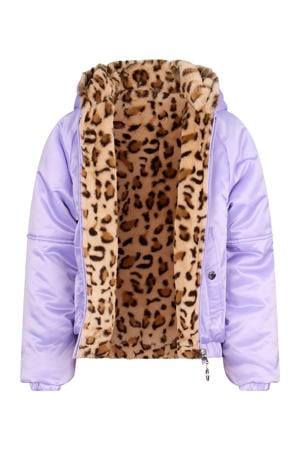 reversible imitatiebont winterjas lila/bruin