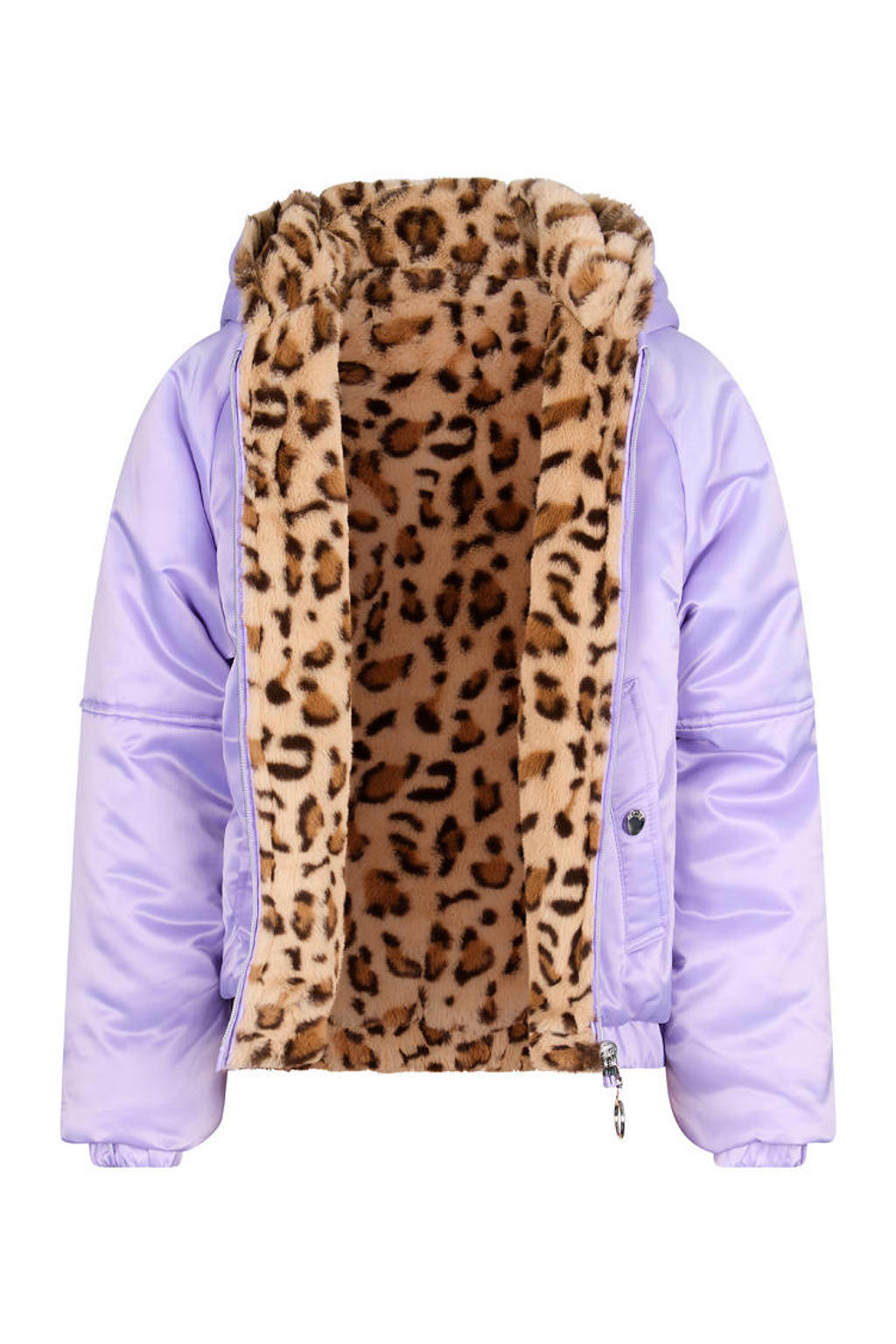 Lila en bruine meisjes Retour Jeans reversible imitatiebont winterjas met effen, lange mouwen, capuchon en ritssluiting