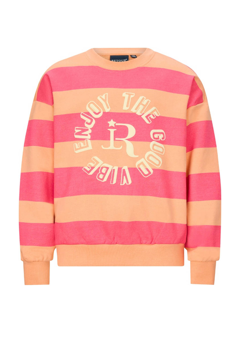 Roze en oranje meisjes Retour Jeans gestreepte sweater van stretchkatoen met lange mouwen en ronde hals