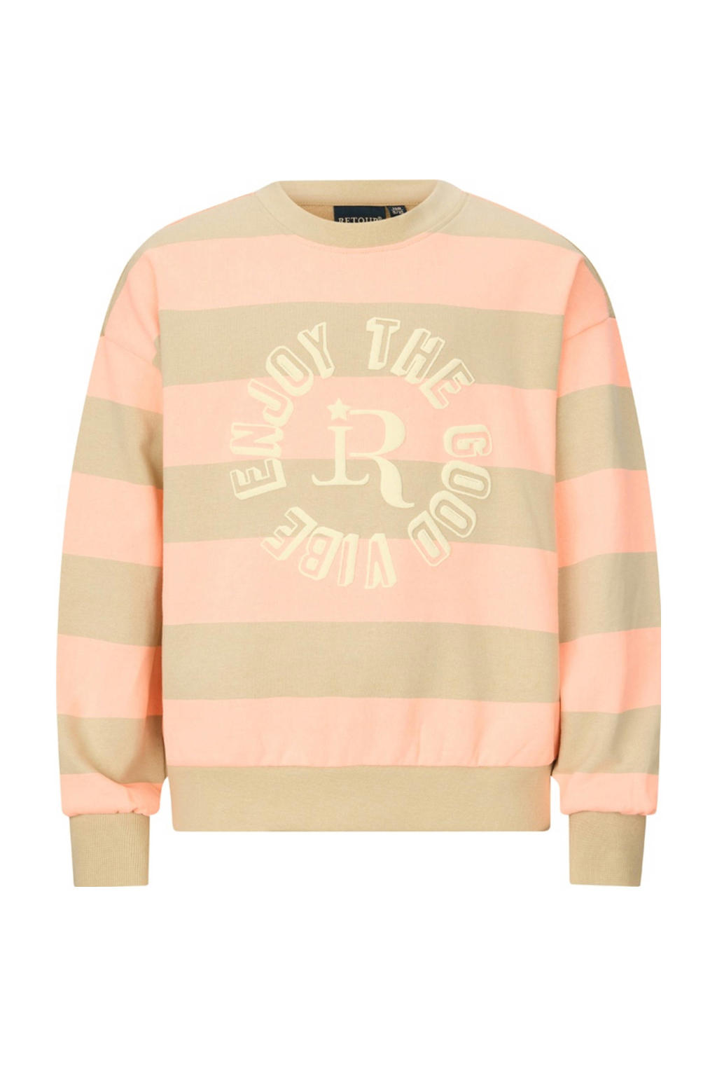 Oranje, beige en lichtoranje meisjes Retour Jeans gestreepte sweater van stretchkatoen met lange mouwen en ronde hals