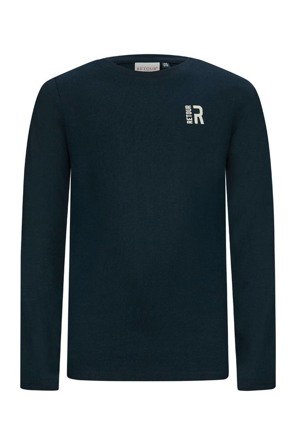 Donkerblauwe jongens Retour Jeans longsleeve van stretchkatoen met effen, lange mouwen en ronde hals