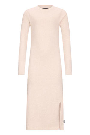 maxi jurk rib gebreid beige
