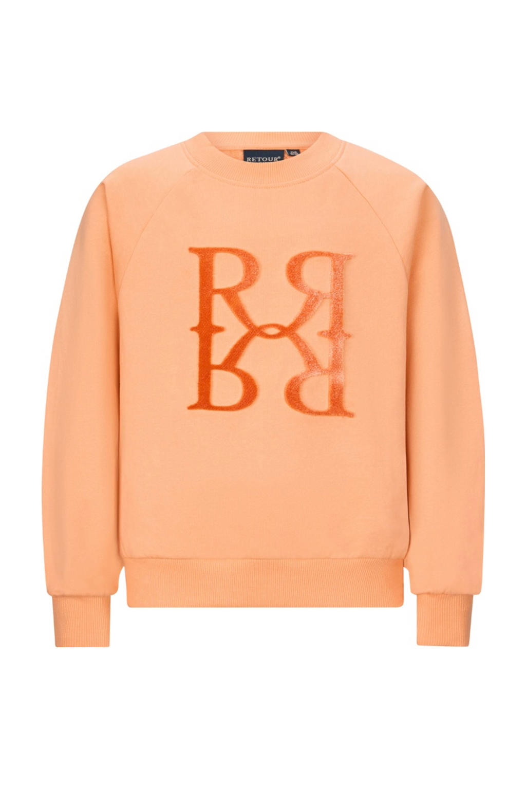 Oranje meisjes Retour Jeans sweater van stretchkatoen met printopdruk, lange mouwen en ronde hals