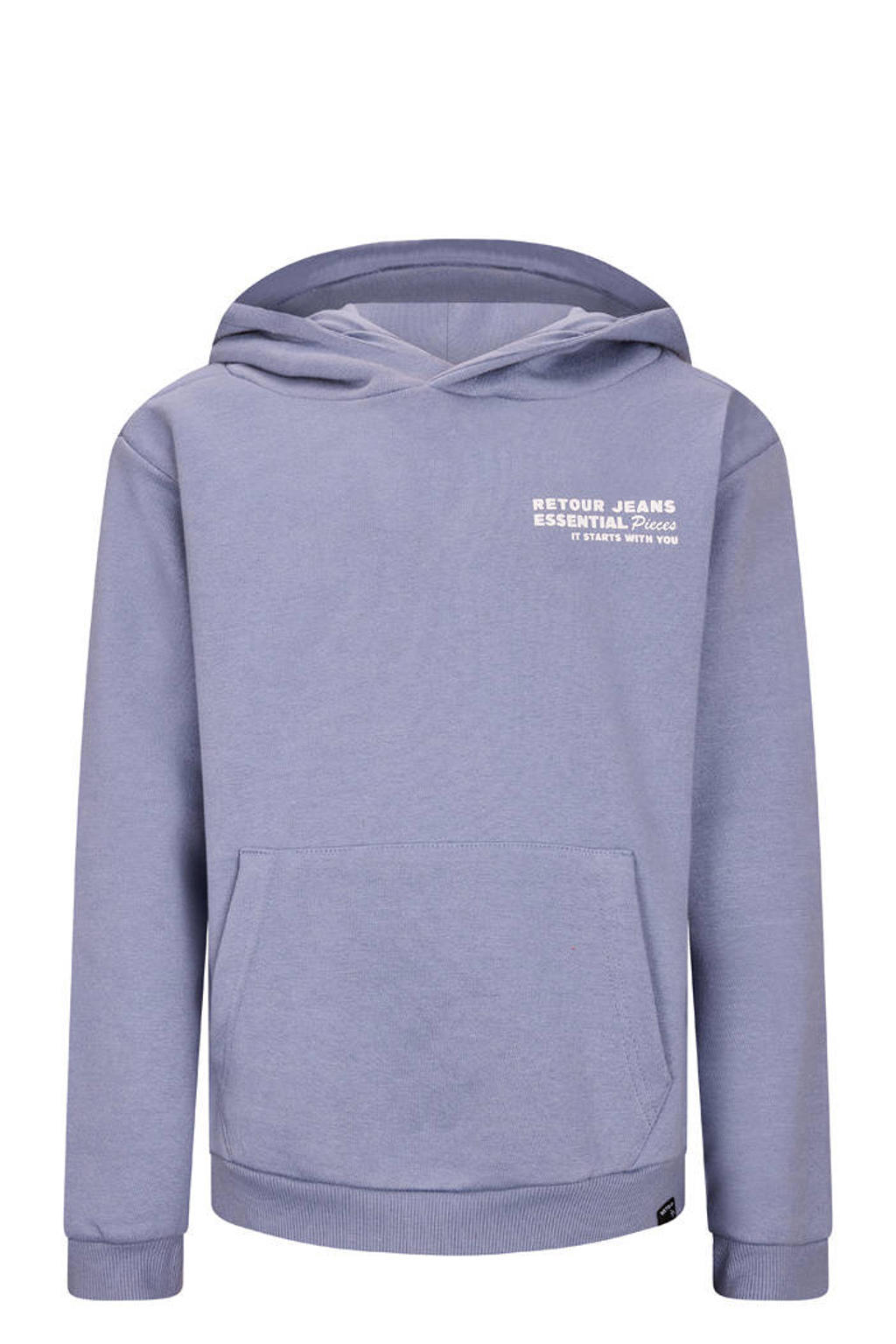Lichtblauwe jongens Retour Jeans hoodie van sweat materiaal met effen, lange mouwen en capuchon