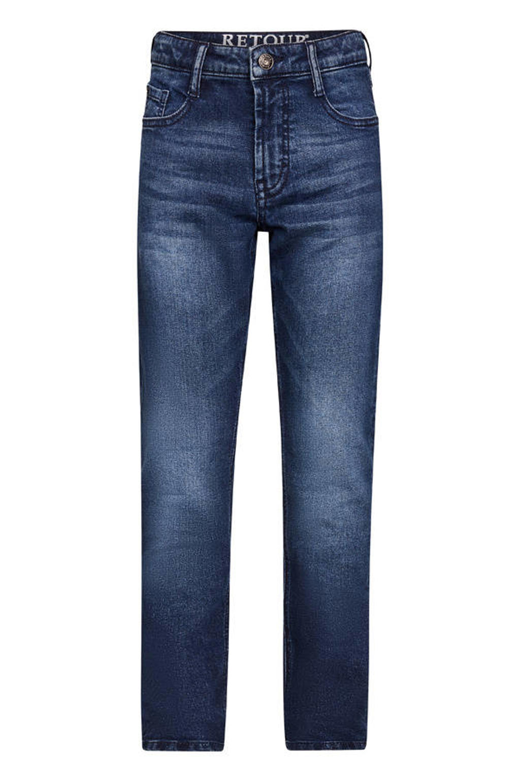 Dark blue denim jongens Retour Jeans straight leg jeans dark blue van denim met rits- en knoopsluiting en effen
