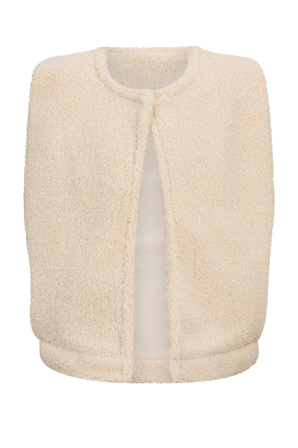 Beige meisjes Retour Jeans gilet van polyester met effen, ronde hals, haaksluiting en teddy detail