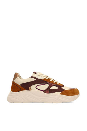 leren chunky sneakers beige/cognac
