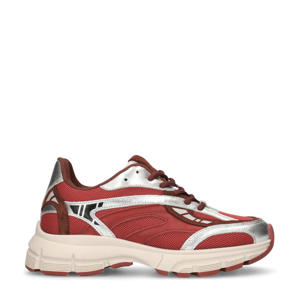 chunky leren sneakers rood/zilver