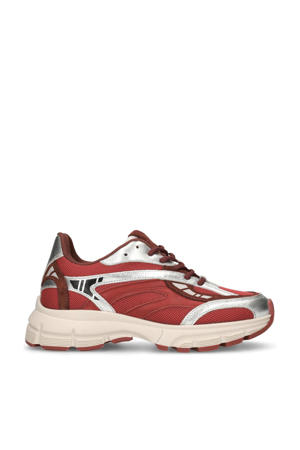 chunky leren sneakers rood/zilver