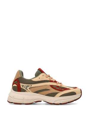 chunky leren sneakers groen/bordeauxbeige