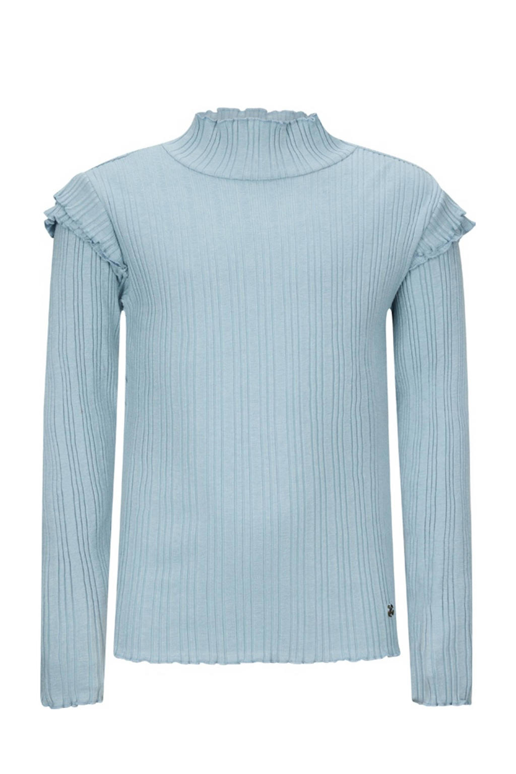 Lichtblauwe meisjes Retour Jeans longsleeve van stretchkatoen met effen, lange mouwen, opstaande kraag en ruches
