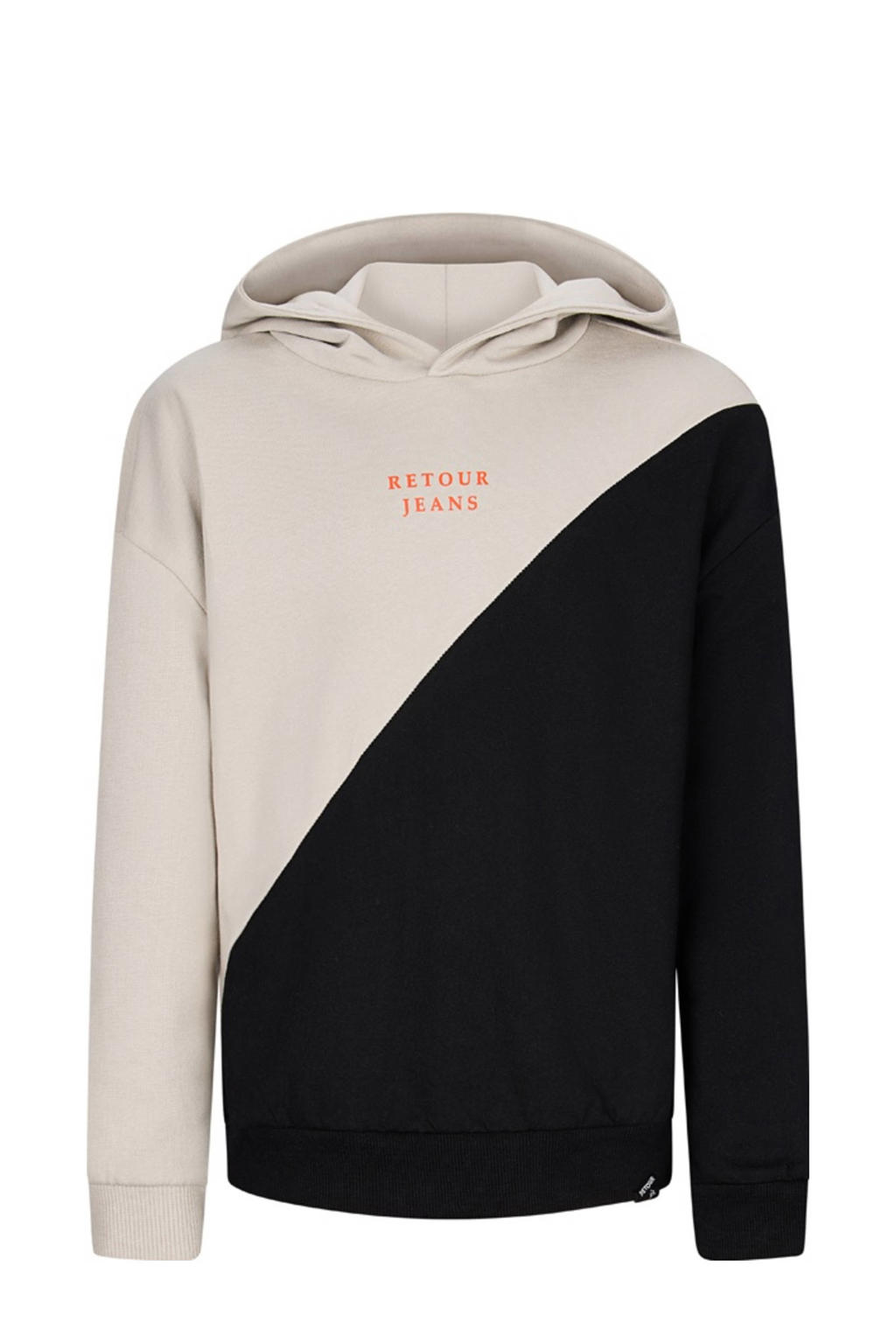 Beige en zwarte jongens Retour Jeans hoodie van stretchkatoen met meerkleurige print, lange mouwen en capuchon