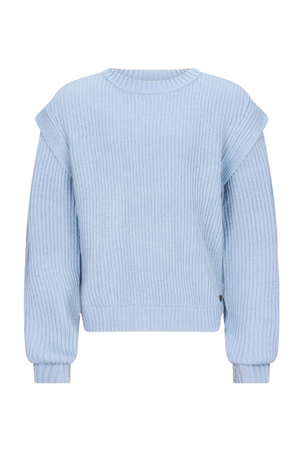 Lichtblauwe meisjes Retour Jeans trui grof gebreid van acryl met effen en lange mouwen