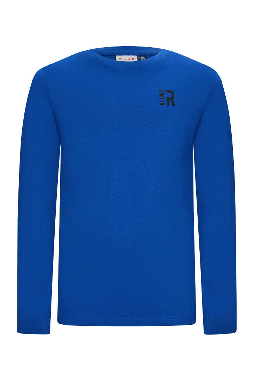Blauwe jongens Retour Jeans longsleeve van stretchkatoen met effen, lange mouwen en ronde hals
