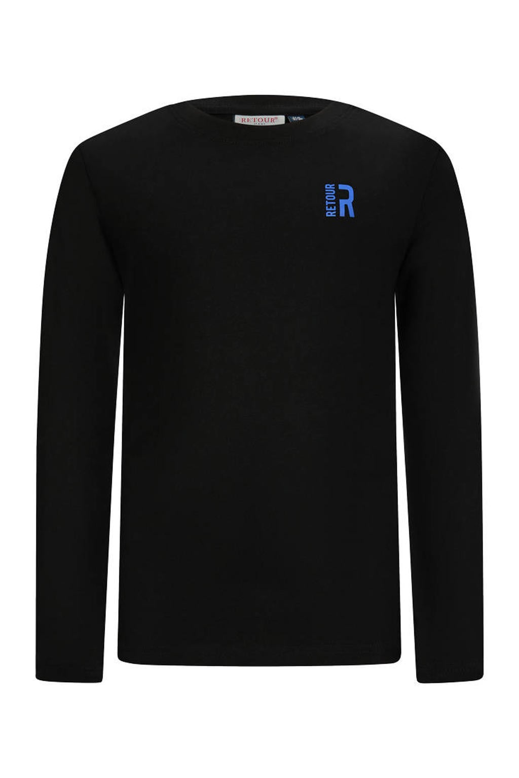 Zwarte jongens Retour Jeans longsleeve van stretchkatoen met effen, lange mouwen en ronde hals