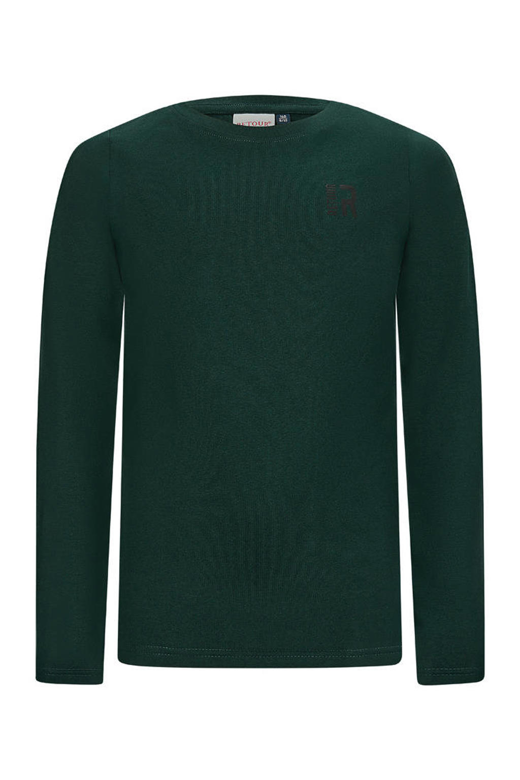 Donkergroene jongens Retour Jeans longsleeve van stretchkatoen met effen, lange mouwen en ronde hals