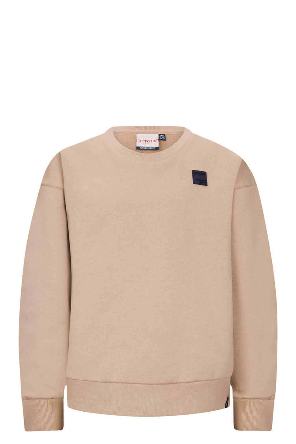 Beige jongens Retour Jeans sweater van stretchkatoen met backprint, lange mouwen, ronde hals en geribde boorden