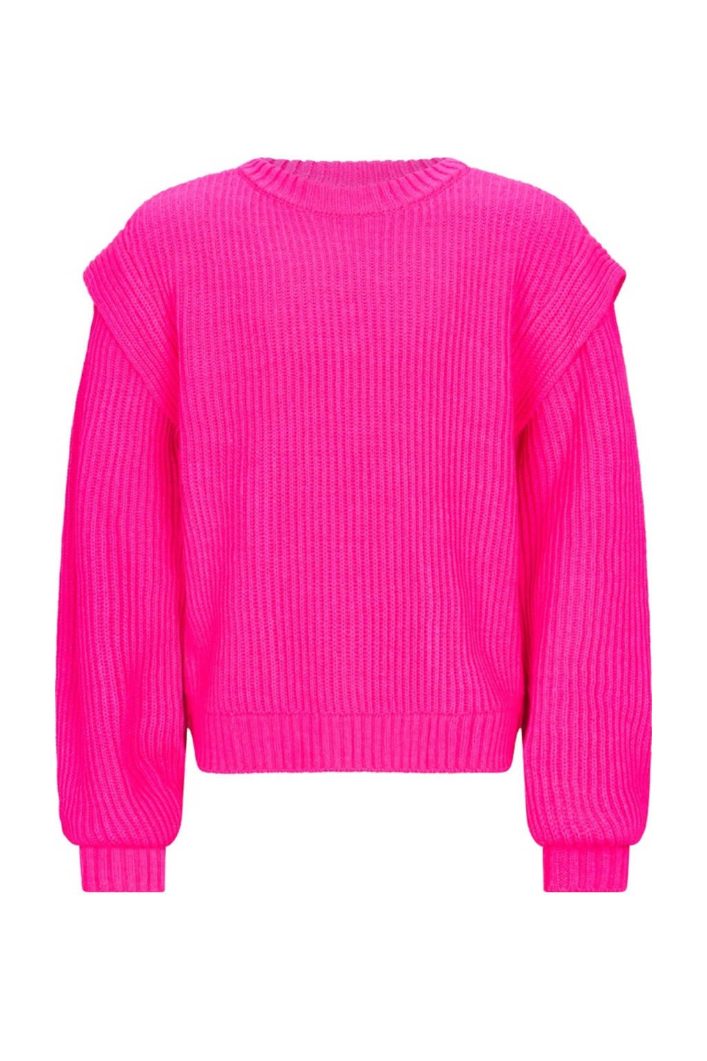 Roze meisjes Retour Jeans trui grof gebreid van acryl met effen en lange mouwen