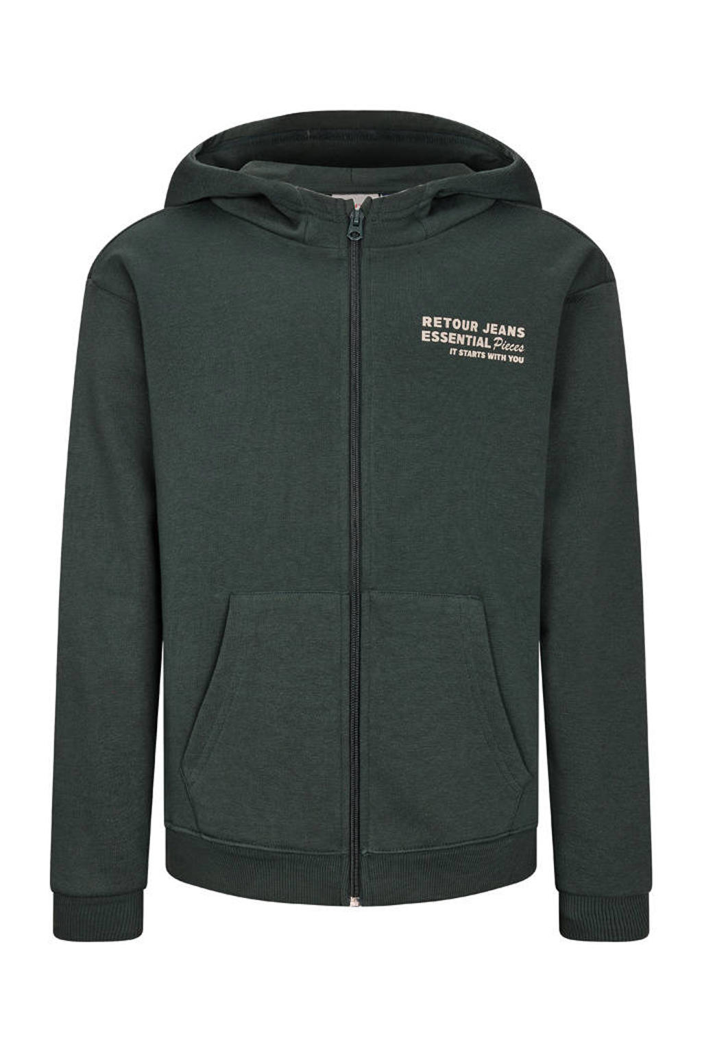 Groene jongens Retour Jeans sweatvest van stretchkatoen met lange mouwen, capuchon en ritssluiting