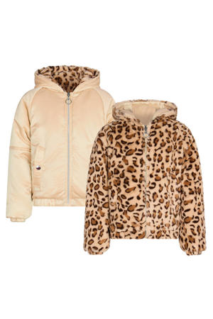 reversible imitatiebont winterjas lichtgoud/bruin