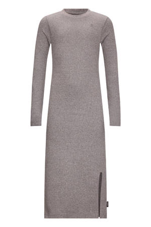 maxi jurk rib gebreid grijs