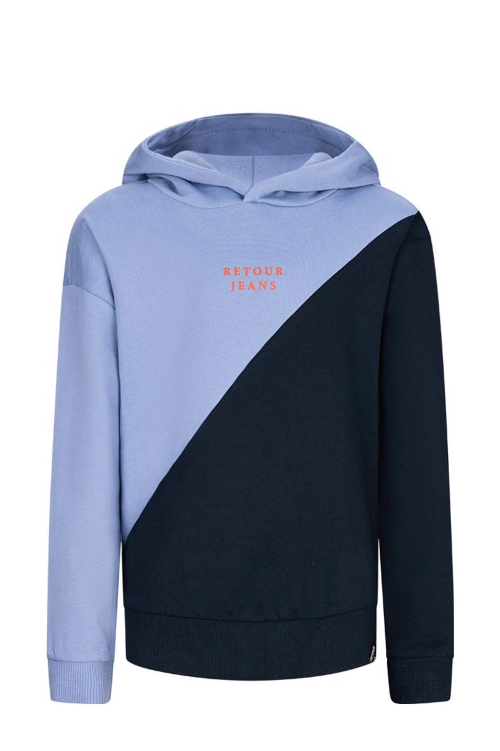 Lichtblauw, blauw en zwarte jongens Retour Jeans hoodie van stretchkatoen met meerkleurige print, lange mouwen en capuchon