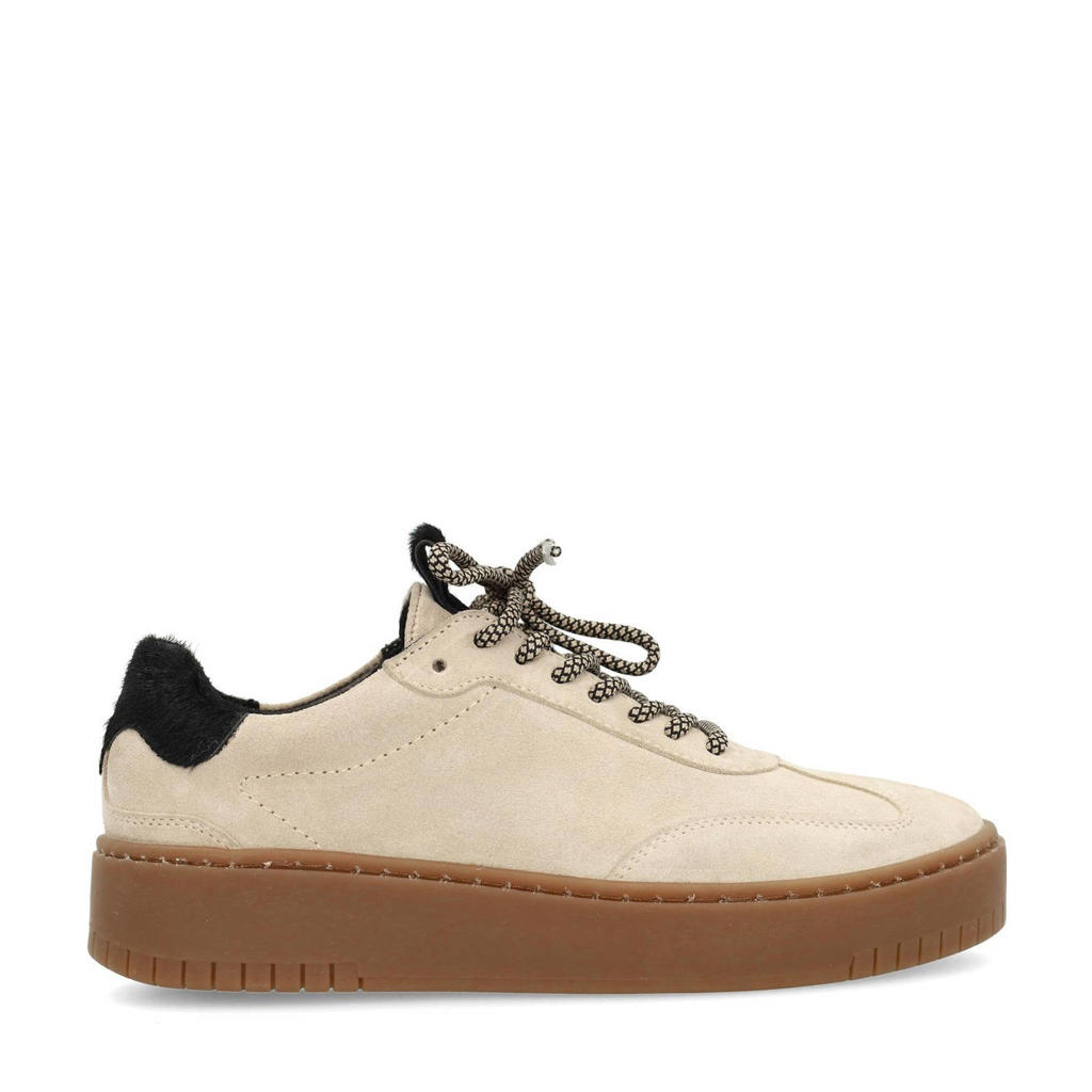 Ecru en zwarte dames Sacha suède sneakers met veters