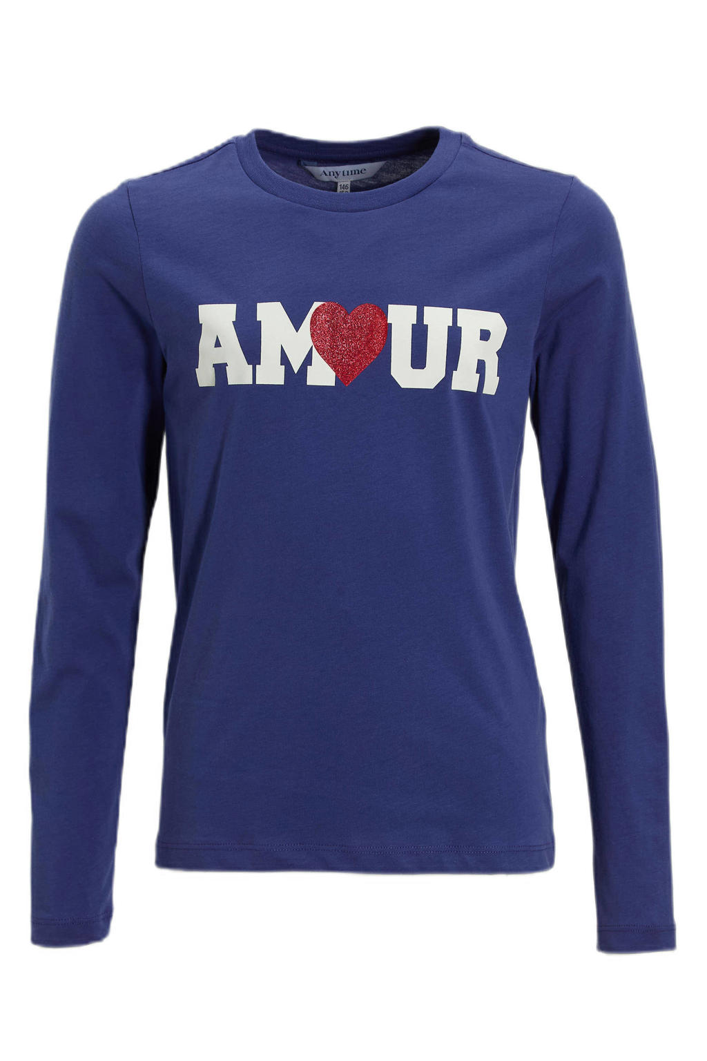 Paarse meisjes Anytime longsleeve van katoen met printopdruk, lange mouwen en ronde hals