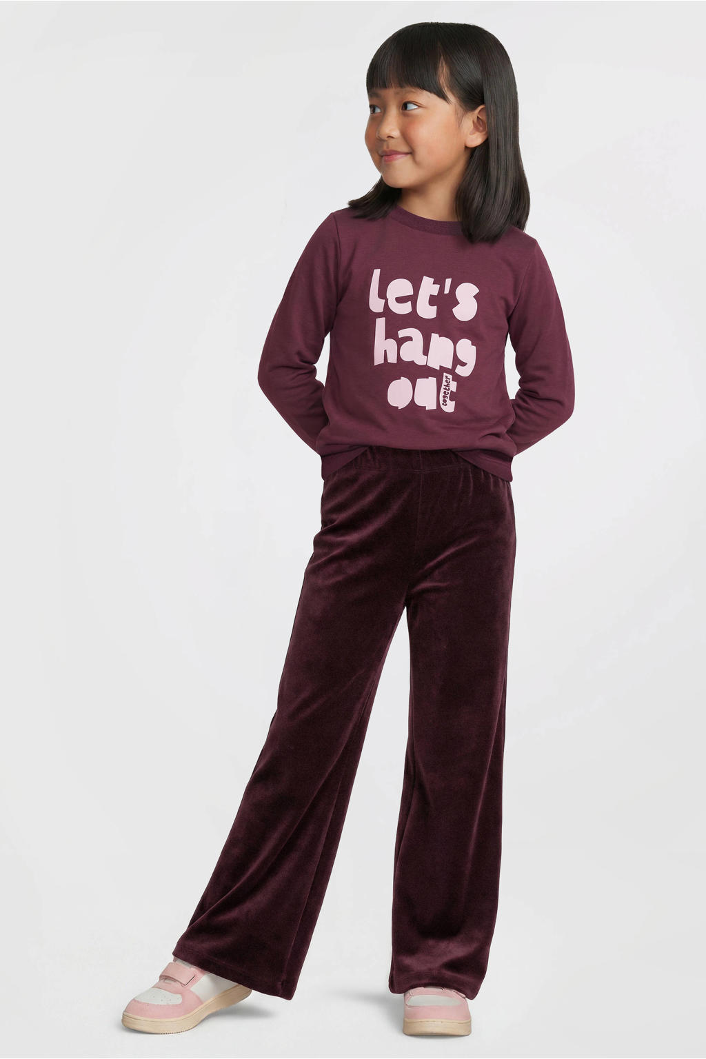 Donkerrode meisjes Anytime longsleeve rood van katoen met printopdruk en lange mouwen