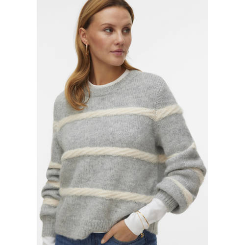 VERO MODA gestreepte trui grijs gebreid afbeelding