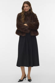 thumbnail: Donkerblauwe dames VERO MODA faux fur jas van polyester met effen, lange mouwen, opstaande kraag en drukknoopsluiting