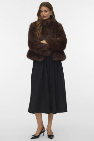 faux fur jas donkerbruin