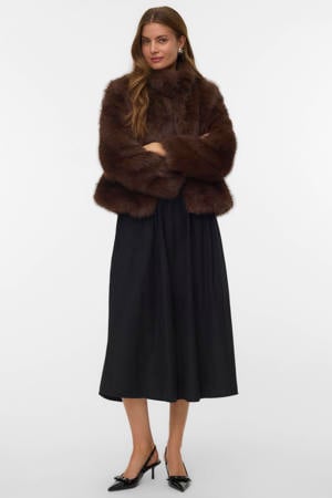 faux fur jas donkerbruin