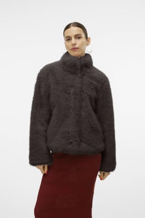 faux fur jas donkerbruin
