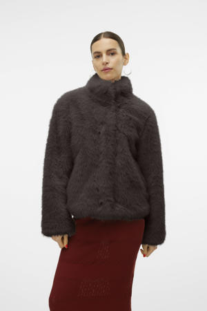faux fur jas donkerbruin