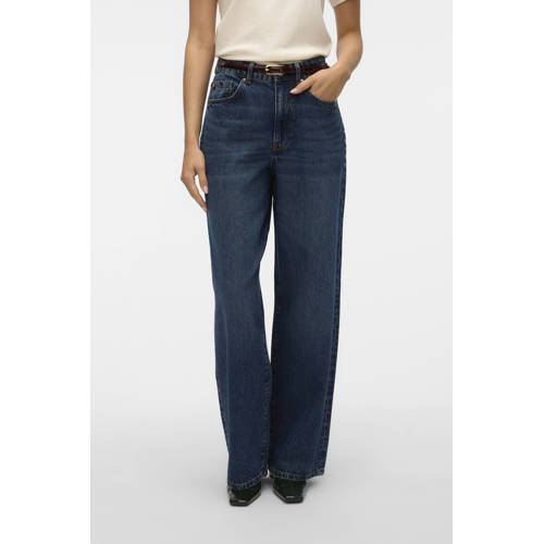 VERO MODA high waist wide leg jeans dark blue denim afbeelding