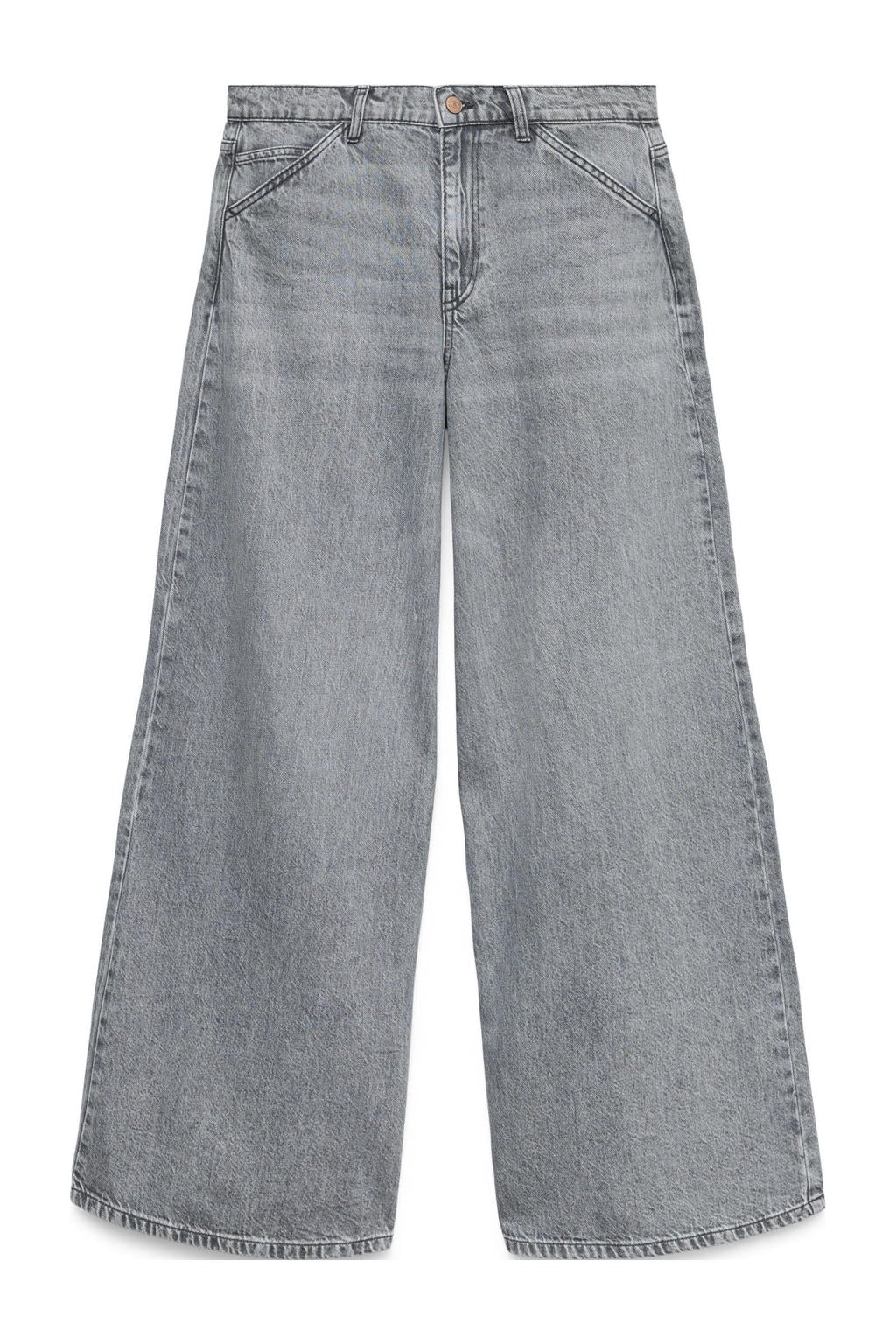 Grey denim dames VERO MODA wide leg jeans van denim met knoopsluiting en effen