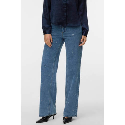 VERO MODA high waist wide leg jeans medium blue denim afbeelding