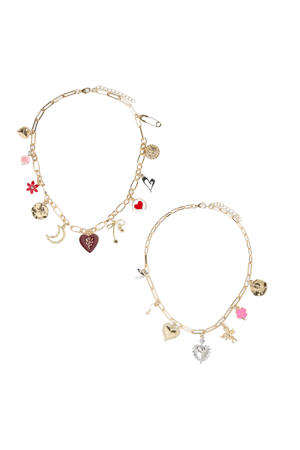 ketting PCKRISTINE met bedels - goudkleurig (set van 2)