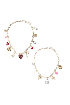 ketting PCKRISTINE met bedels - goudkleurig (set van 2)