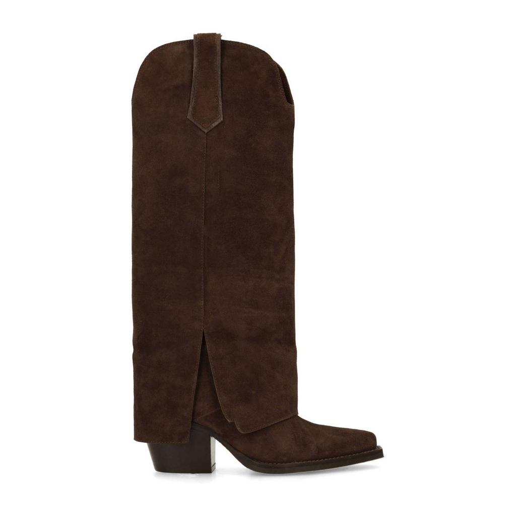 Donkerblauwe dames Sacha suède cowboylaarzen met flap
