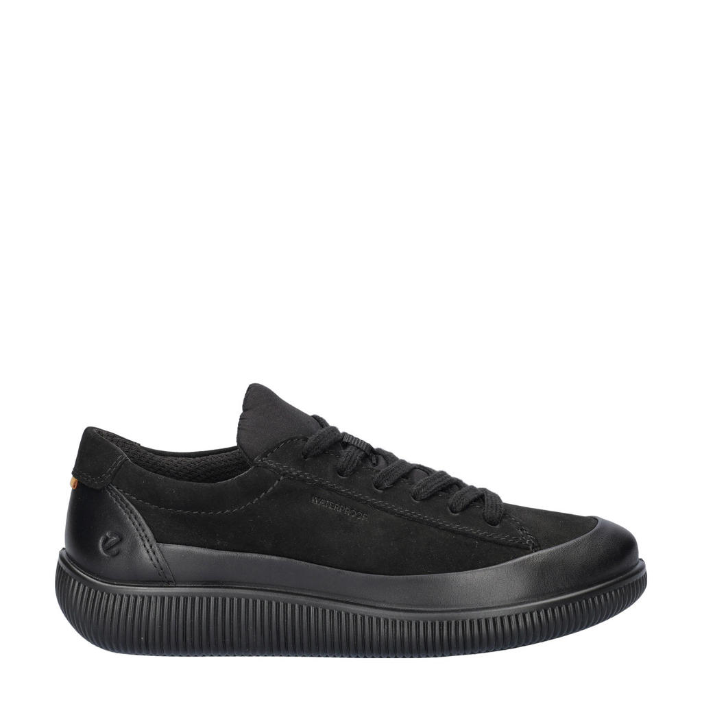 Zwarte dames Ecco Soft Zero leren sneakers met veters