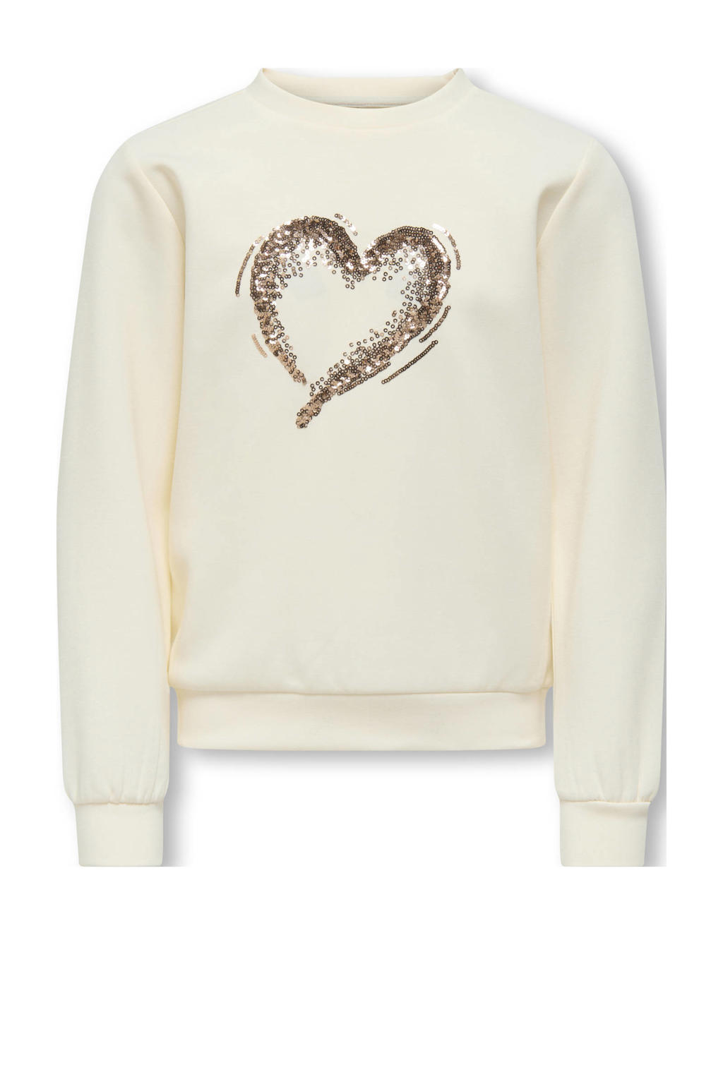 Ecru meisjes KIDS ONLY GIRL sweater met printopdruk, lange mouwen, ronde hals en geribde boorden