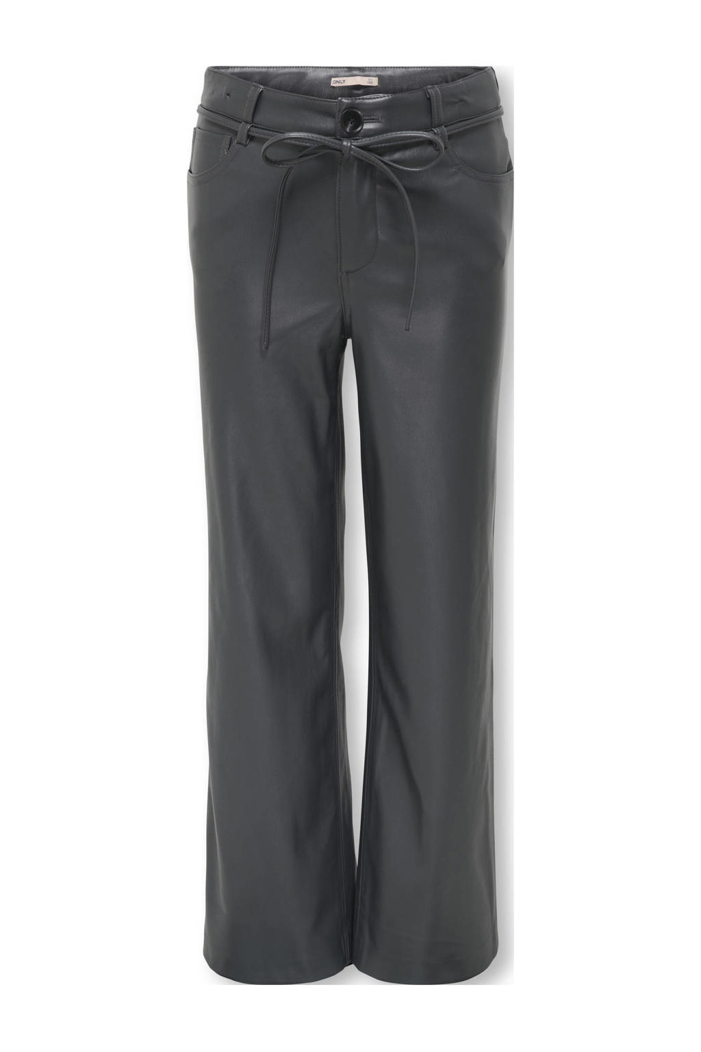 Zwarte meisjes KIDS ONLY GIRL imitatieleren straight casual broek met regular waist en rits- en knoopsluiting