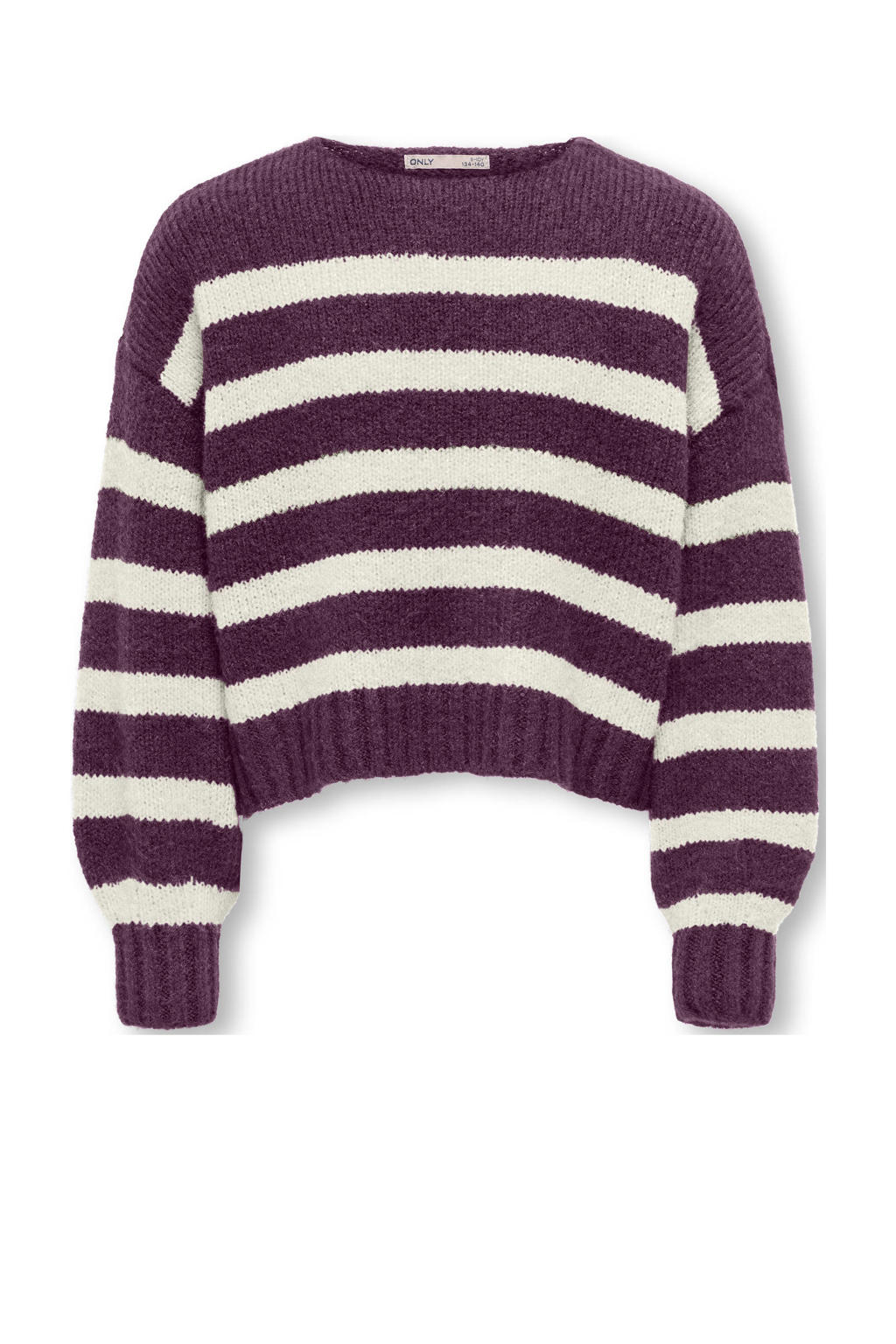Paars en ecru meisjes KIDS ONLY GIRL trui gebreid van polyester met strepenprint, lange mouwen en ronde hals