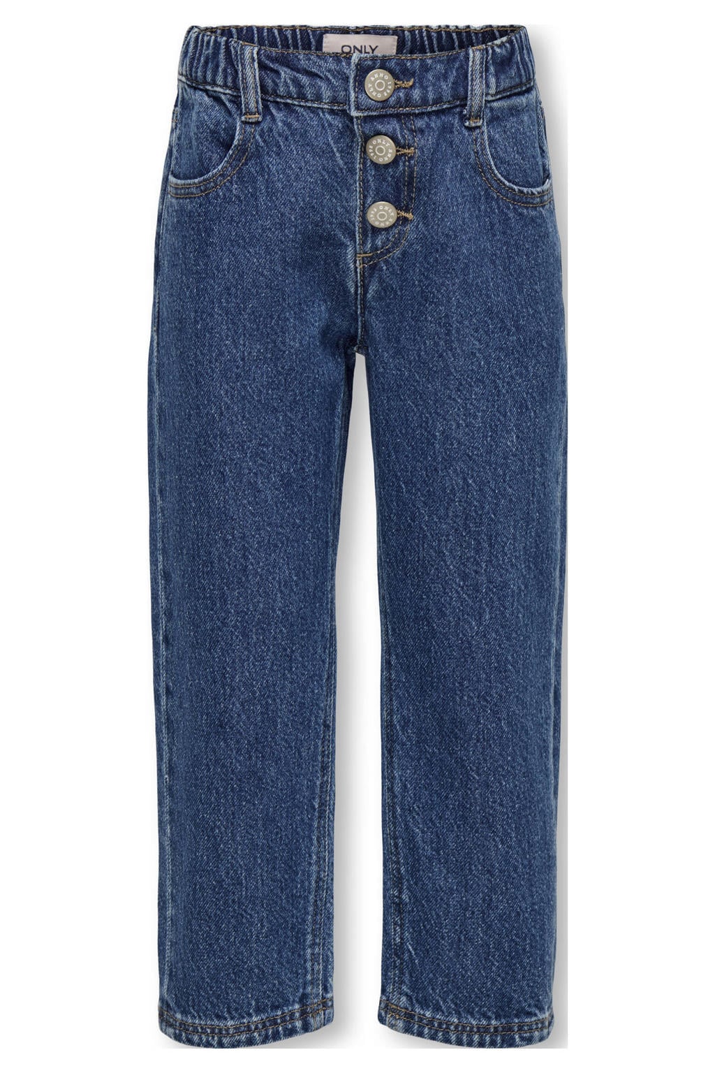 Medium blue denim meisjes KIDS ONLY MINI straight leg jeans van denim met rits- en knoopsluiting en effen