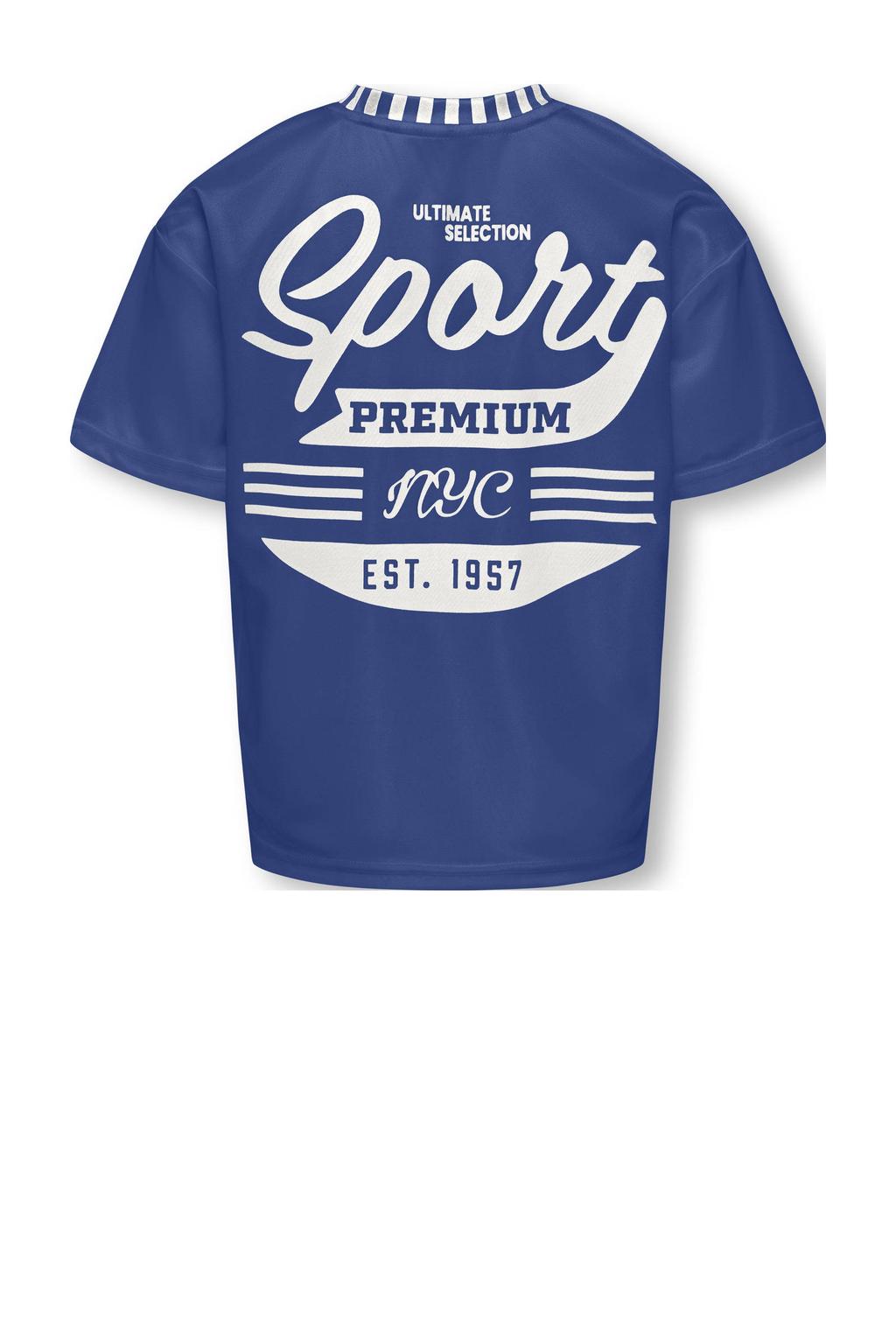 Blauwe meisjes KIDS ONLY GIRL T-shirt van polyester met backprint, korte mouwen en V-hals