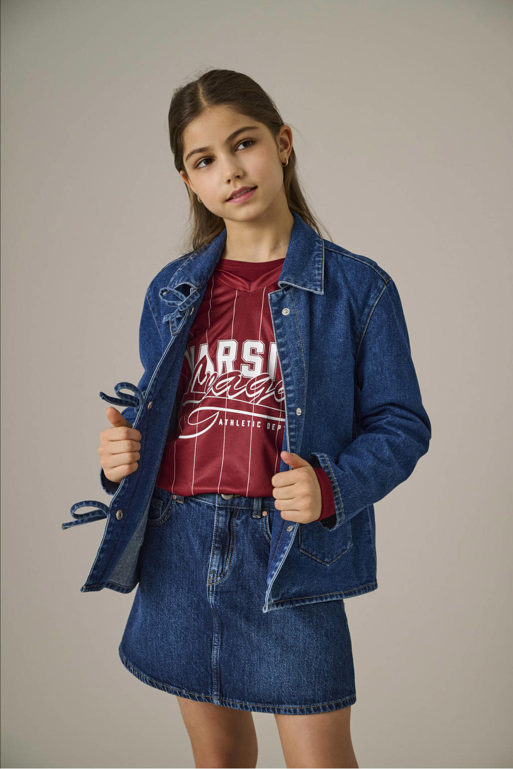 Donkerrode meisjes KIDS ONLY GIRL T-shirt van polyester met printopdruk, korte mouwen en V-hals