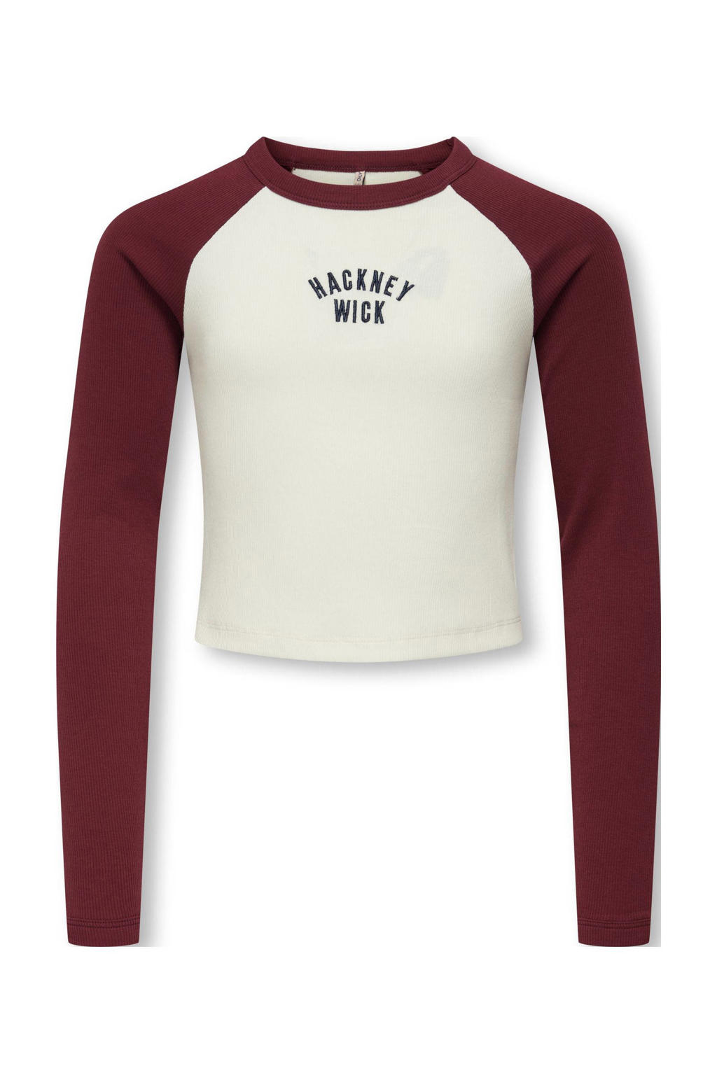 Donkerrood en witte meisjes KIDS ONLY GIRL longsleeve van stretchkatoen met meerkleurige print, lange mouwen en ronde hals