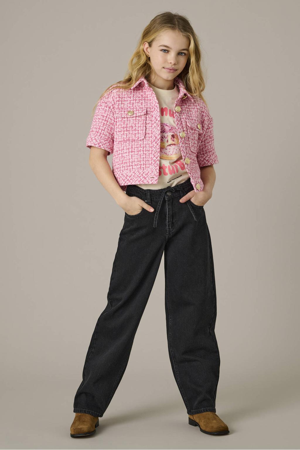 Black denim meisjes KIDS ONLY GIRL straight leg jeans black van denim met rits- en knoopsluiting en effen
